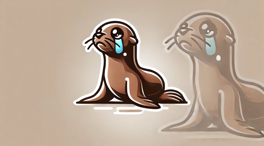 Dall-E: an image of a seal posed and crying with big tear drops, something like the MariaDB logo